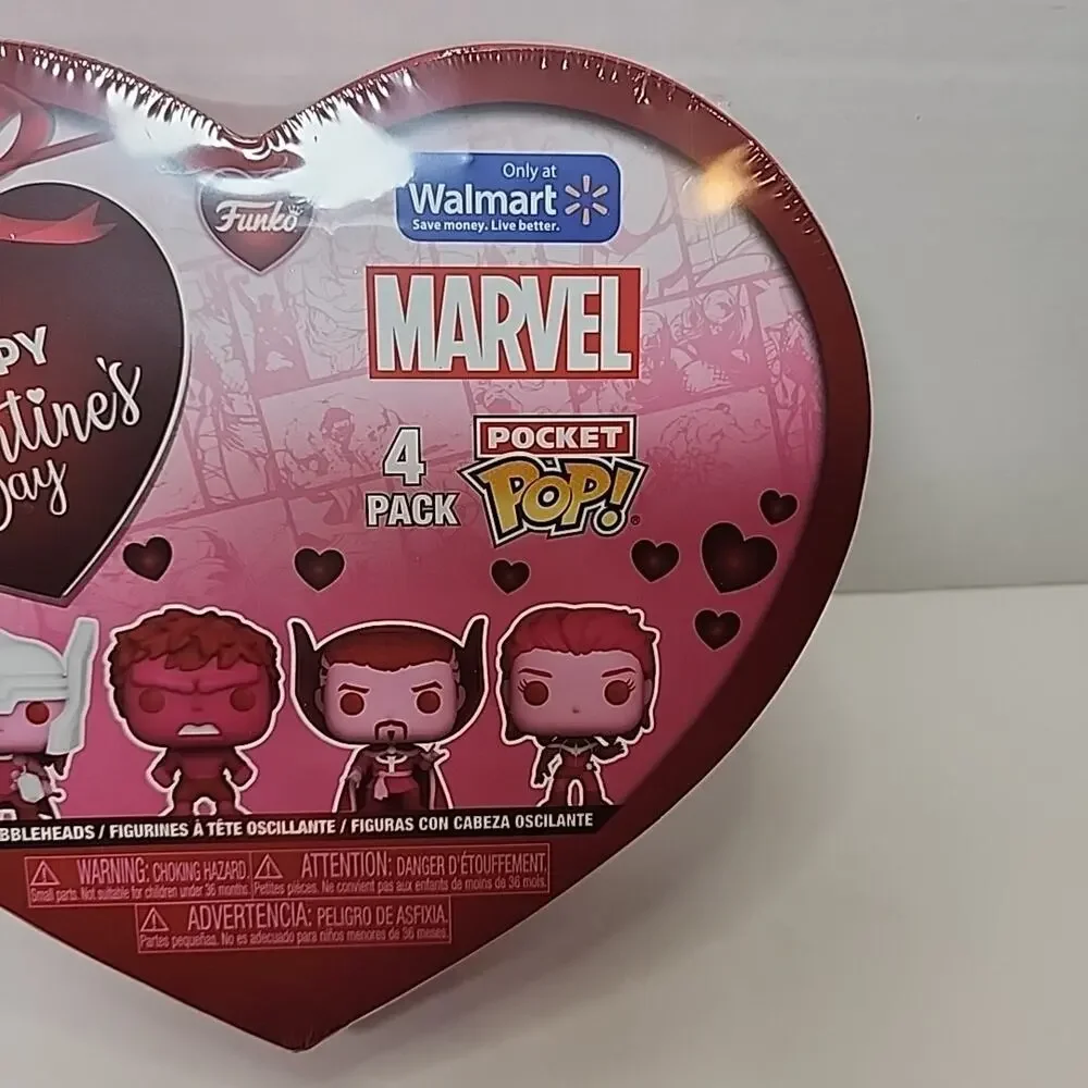Funko- Marvel Pocket Pop 4 Pack: St. Valentine's Day Pink Figures In Heart Box